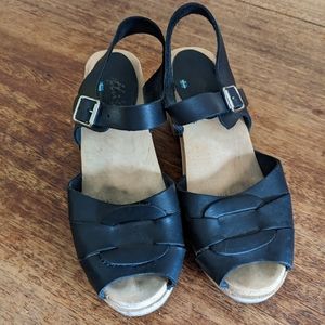 Lotta Peep Toe Clogs Sandals Black Leather EU 40 Sz 9